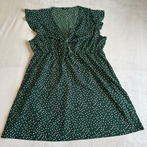 SHEIN Curve Green Polka Dot Tie Front Knee Length Dress